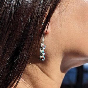 Authentic Zuni Sun Face Inlay Dangle Earrings Handmade Native American Jewelry**